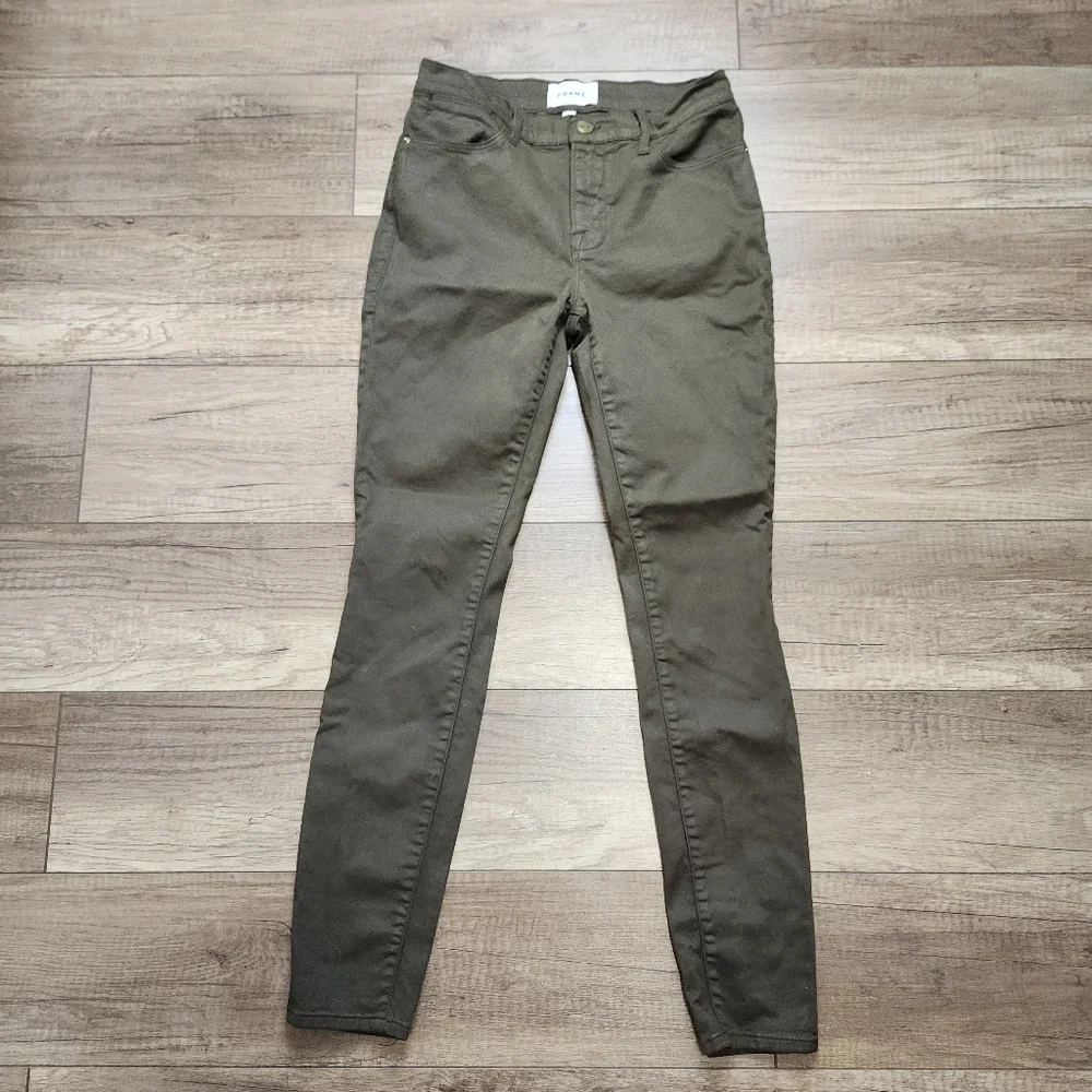 Frame denim Women Le High Skinny LHSKCT465 mid rise khaki Green Coated jeans 26 - Picture 2 of 16